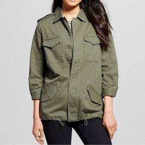 Who What Wear Army Green Oversized Military Jacket S 3/4 Sleeves Pockets Canvas